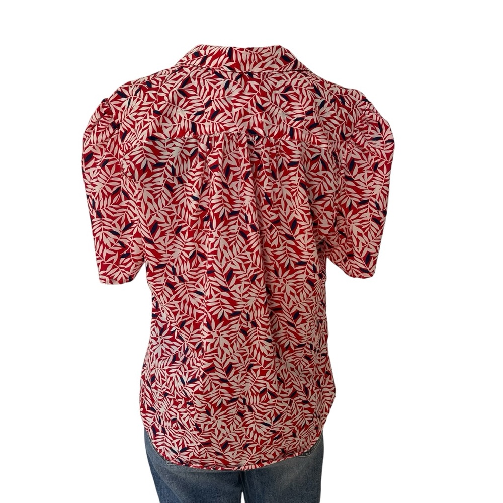 Vintage puffy short sleeve leaf print button up blouse - Picture 5 of 12